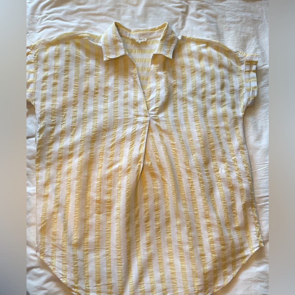 EUC Jane and Delancey Yellow Striped Women's Button Down Shirt